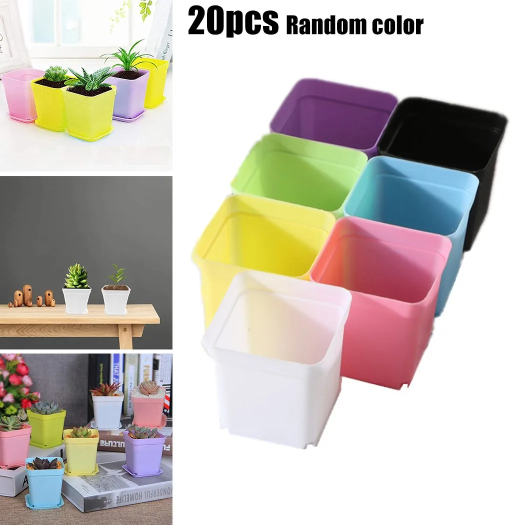 20pcs Mini Basin Square Flower Pot Colorful Succulent Plant Trays Home Office Decor DIY Green Plants Pot For Home Decoration