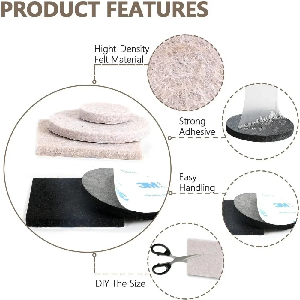 18/36/54/72/180 Furniture Table Leg Pad Non-slip Furniture Pad Felt Chair Leg Pad Round Square Floor Protector Self-adhesive