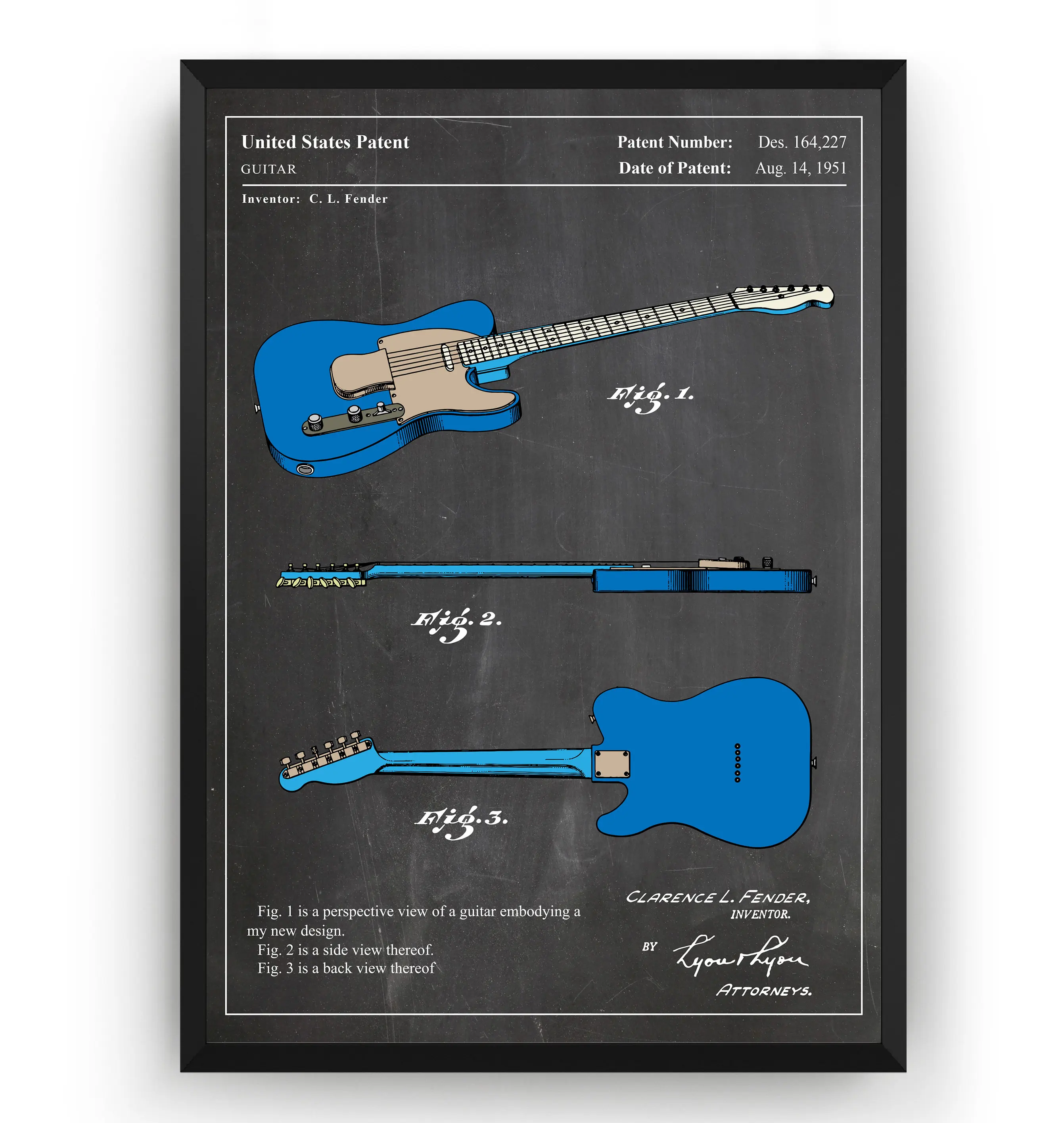Precision Bass Guitar 1961 Colourised Patent Poster Print Wall Art Pictures Canvas Painting Living Room Bedroom Home Decor Gift