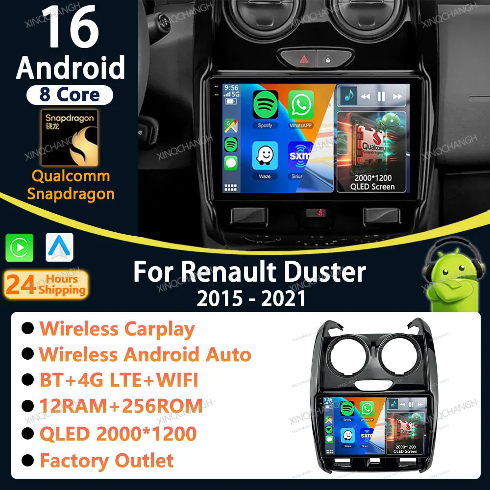 Android 16 Car Radio Carplay Auto For Renault Duster 2015 - 2021 For LADA Largus 2021 Accessories Stereo 2 DIN Head Unit Player