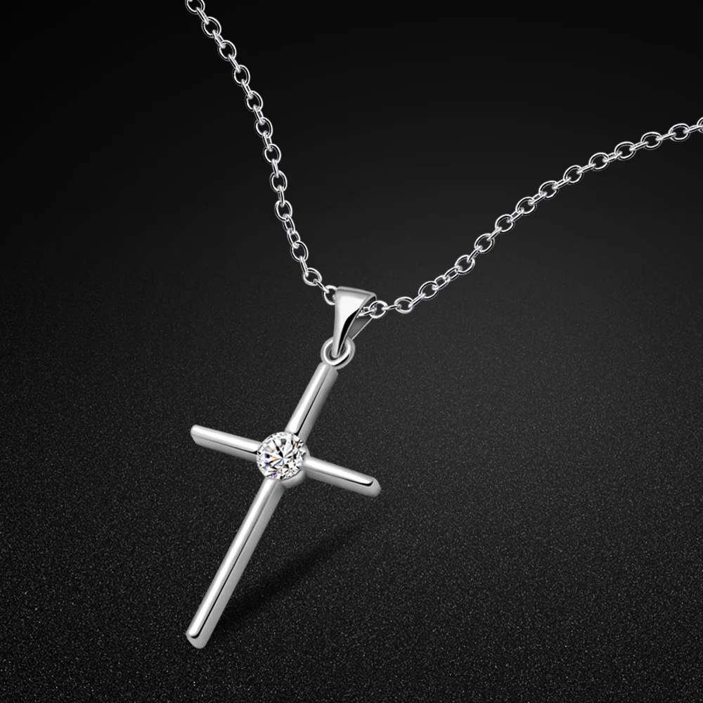 Fashion Female Cross Pendants 925 Sterling Silver Jesus Cross Pendant Necklace Fine Jewelry For Men/Women Christmas Day Gift