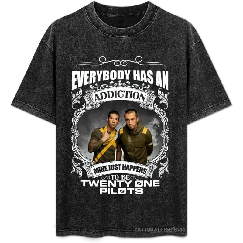 New Men's Street Dance Costume Top 25 Men's Rock Band 21 Pilot Retro Washed T-shirt Street Hip Hop Style Dance Performance Top