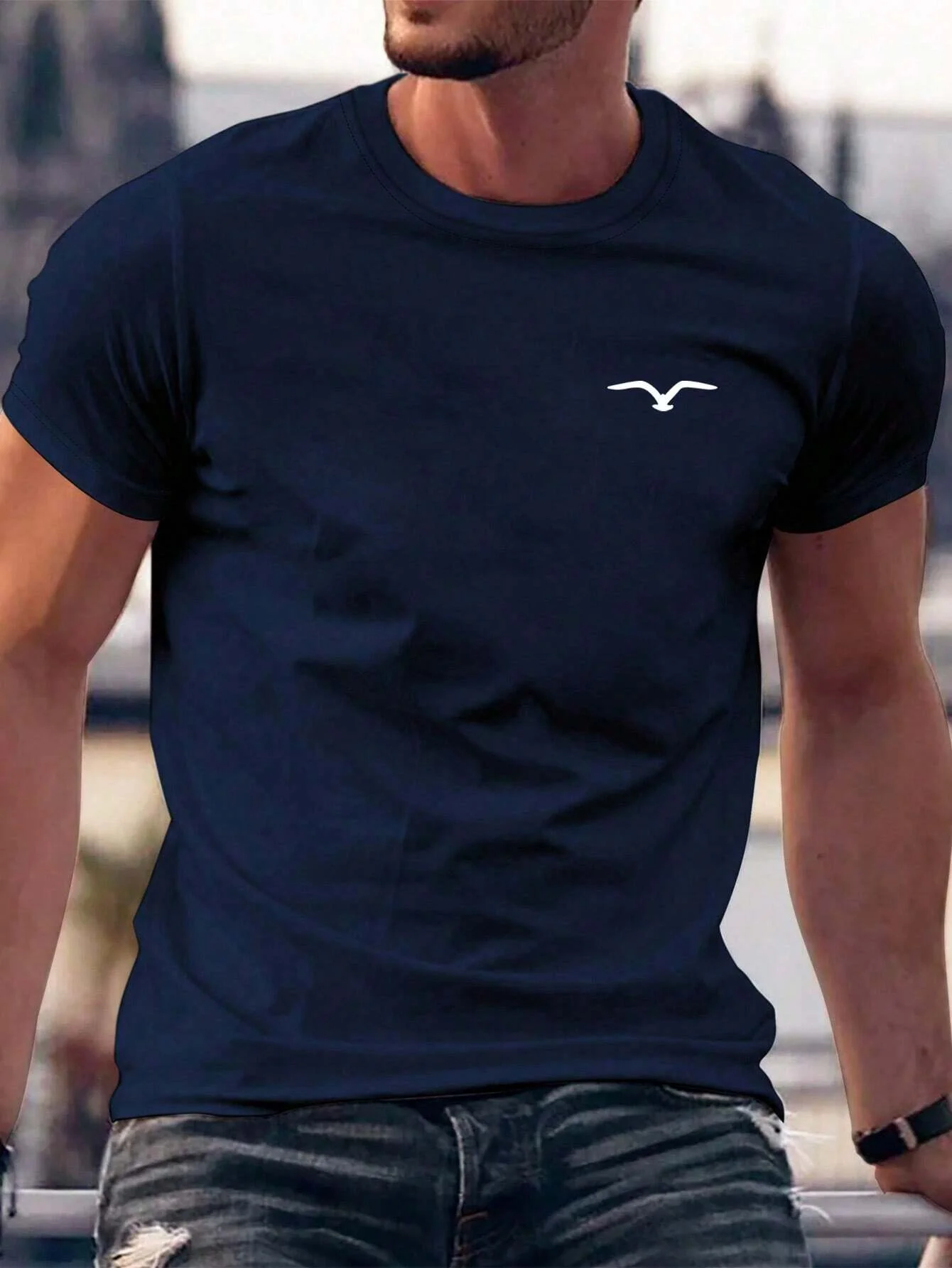 Men's 100% cotton summer loose and comfortable Bird Graphic printed slim fit casual sports round neck short sleeved T-shirt top image 2