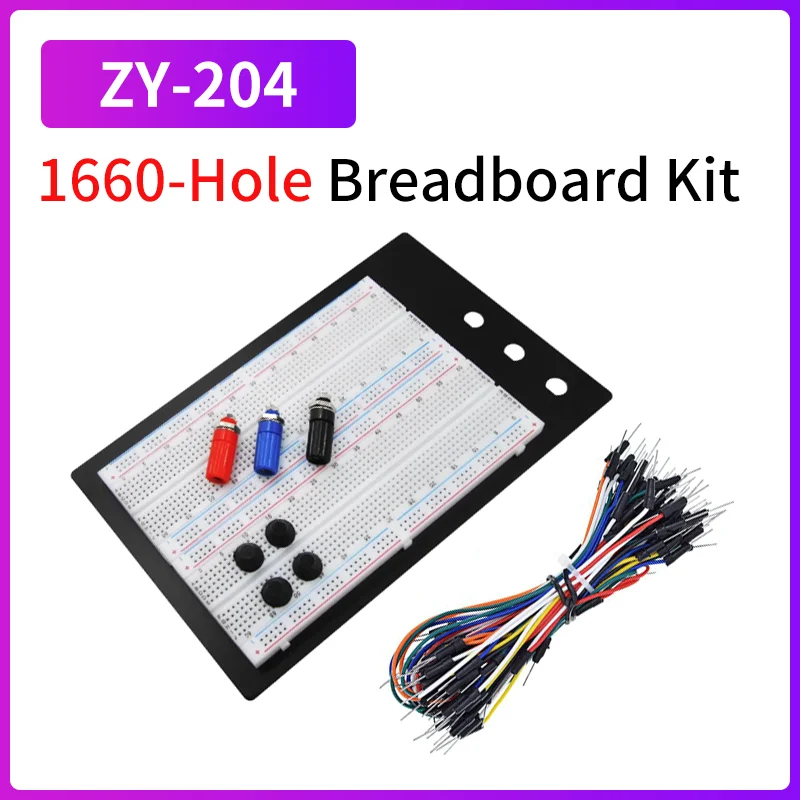ZY-204 Breadboard Kit 1660-Hole with 40Pin Dupont Wire 20cm 4-Bus Protoboard DIY Electronics Starter Kit for Arduino Projects