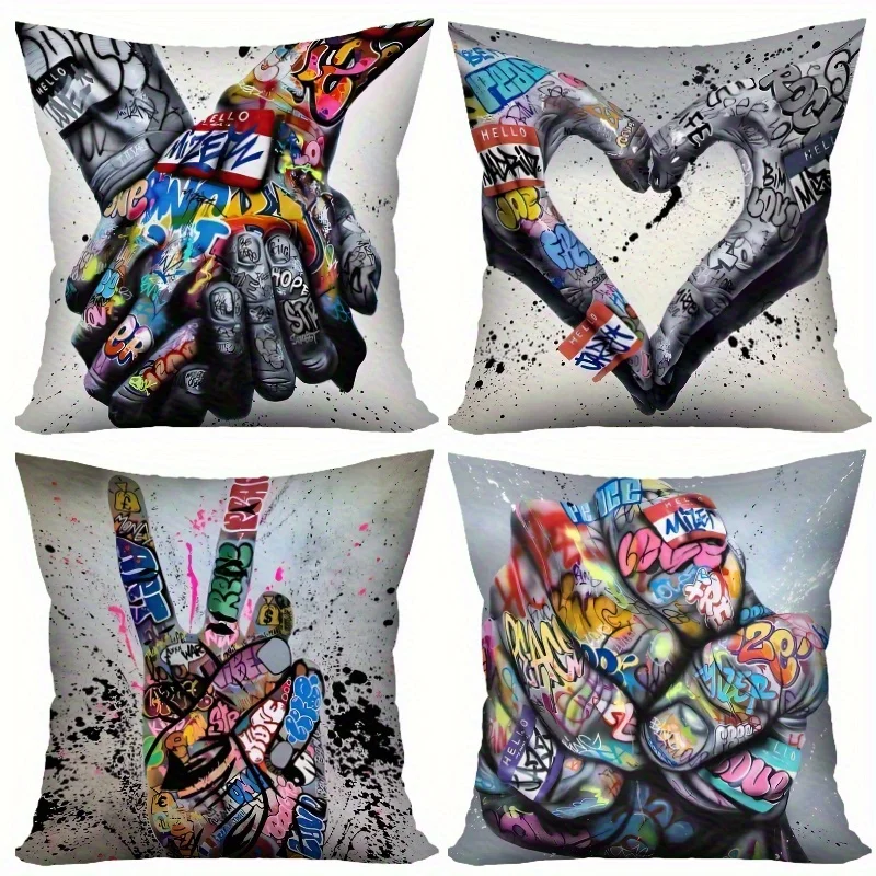 Street graffiti art style digital printing pillow cover Short plush Suitable living rooms bedrooms sofas throw cushion cover