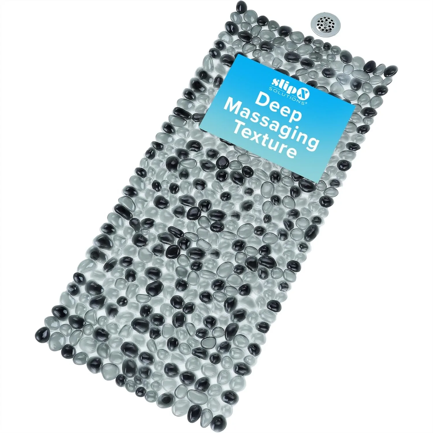 

Non Slip Pebble Bath Mat for Shower & Bathtub 38x17 | Accupressure Massage Mat with 188 Suction Cups, Machine Washable Dark Gray