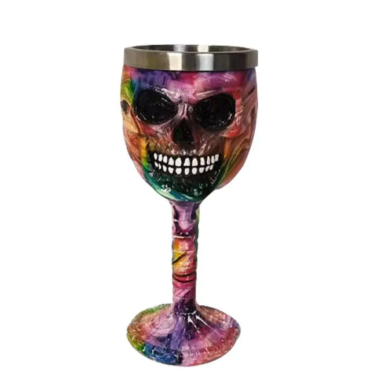 

Skull Cups For Drinking Skull Halloween Wine Glass Resin Stainless Steel Party Drinkware Party Cups Hand-Drawn Design For Wine