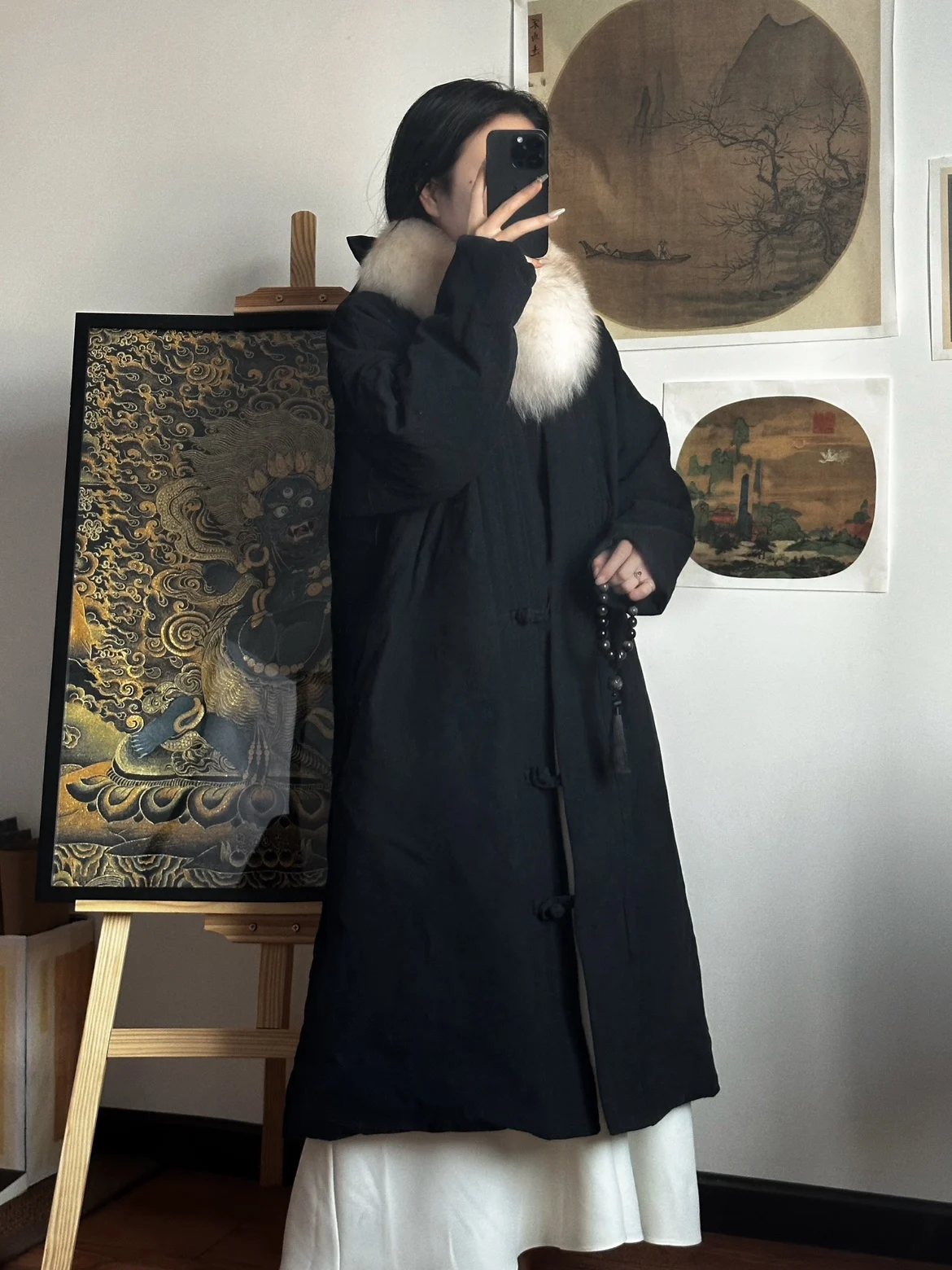 

Muan Also Mountain New Winter Cold Sensation Retro Button Middle Length Cotton Jaet Outerwear Ele Lady's Faion