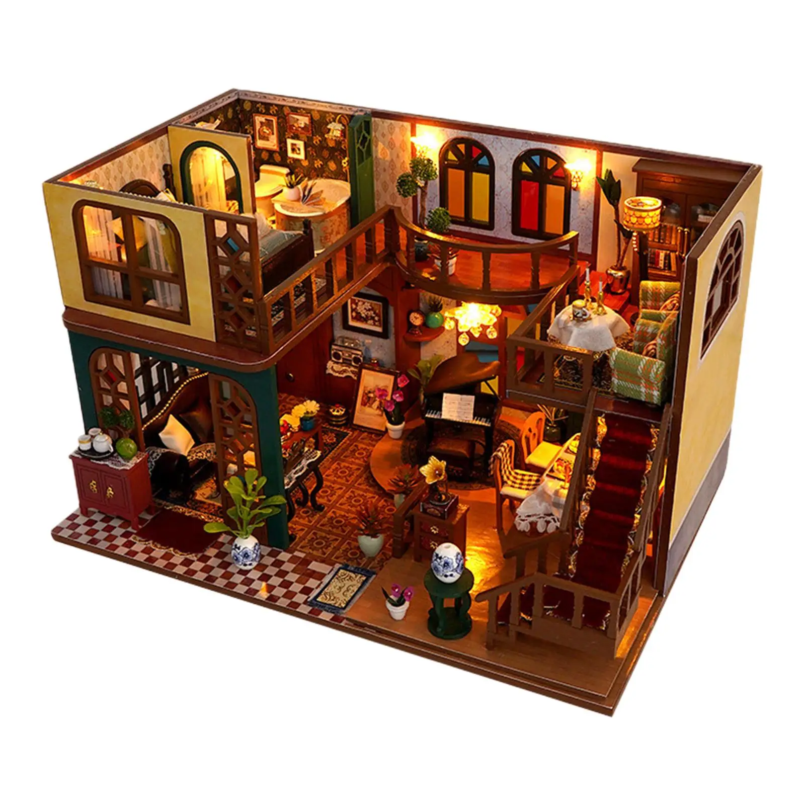 Kit casa delle bambole in miniatura fai-da-te con mobili e oggetti da collezione leggeri con