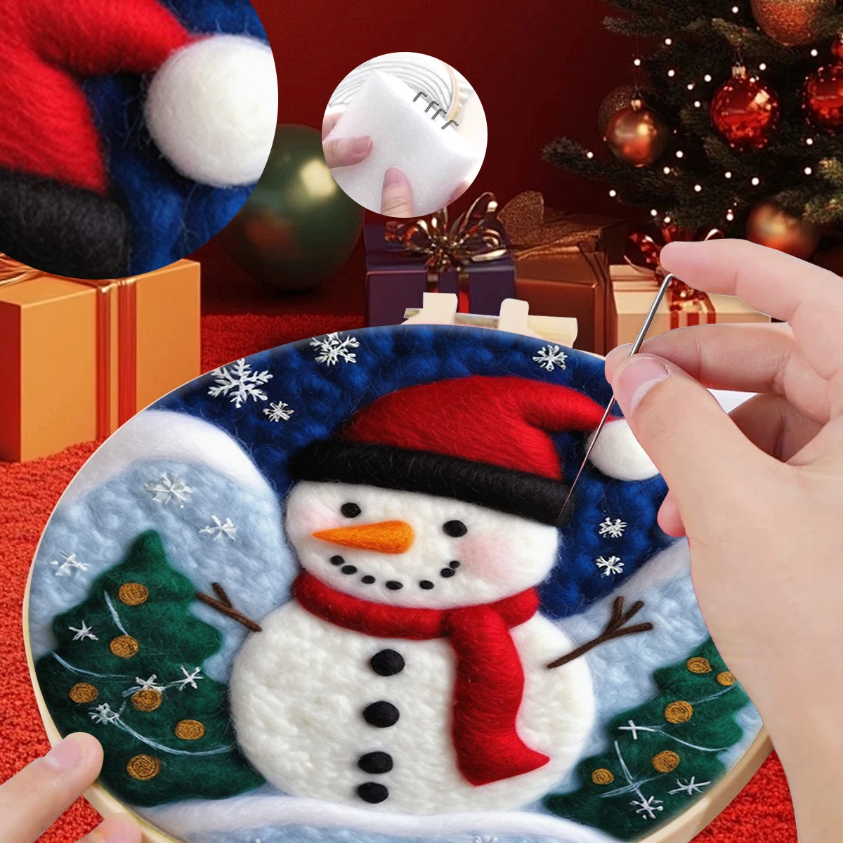 

SDOYUNO Wool Felt Painting Christmas Snowman Christmas Gift Wool Felt Accessories Needle Felting Kit For Beginners Knitting Wool