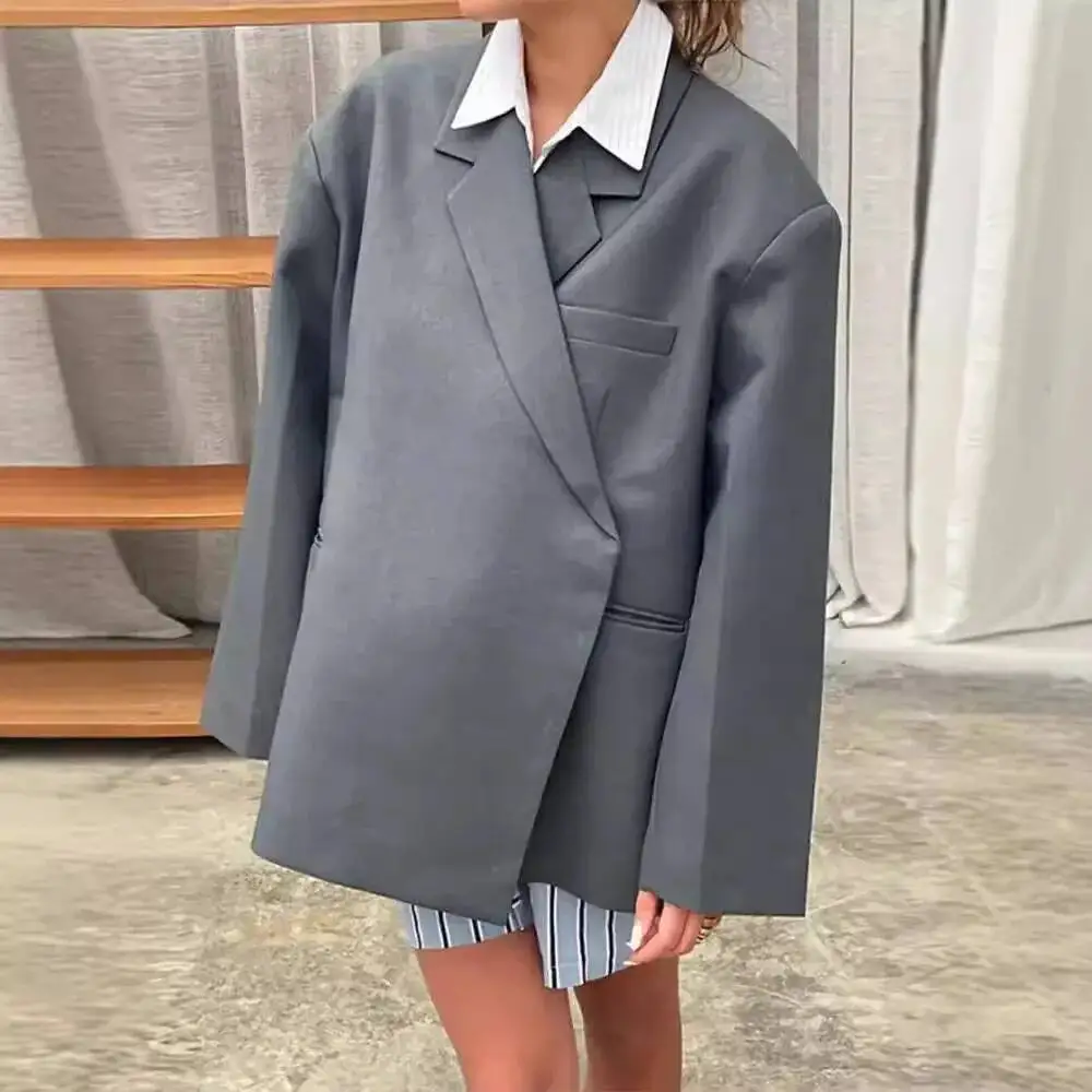 Fashion Blazers Coat Women Long Sleeve Lapel Side Button Suit Jacket 2026 Spring Lady New High Street Commute Outwear