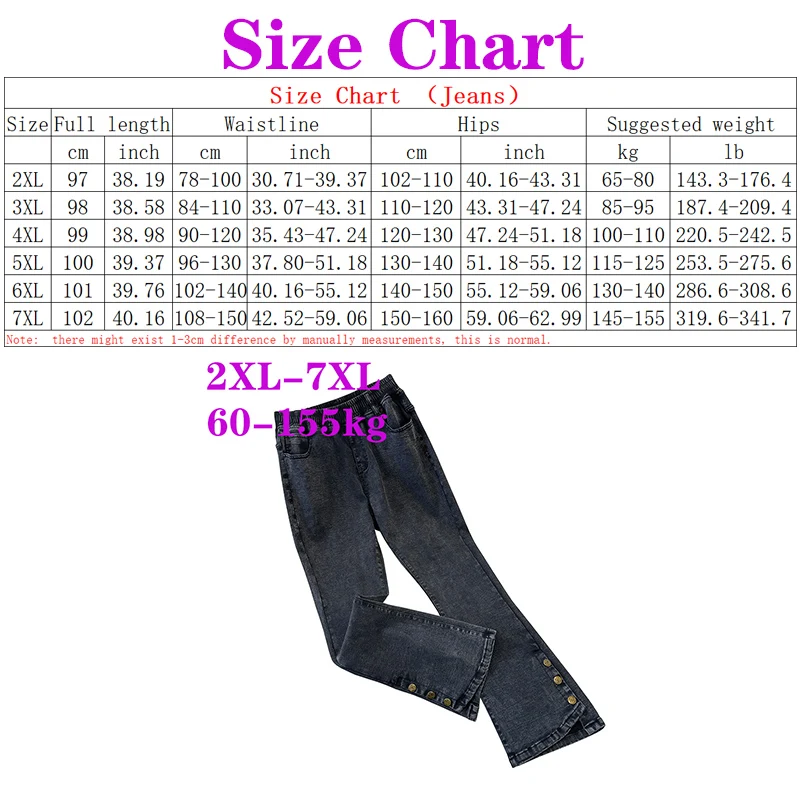 6XL 7XL Medium Strecth Denim Woman Extra Large Women\'s 100/150kg Long Pants High Waist Slim Casual Loose Fit Slim Flare Jeans