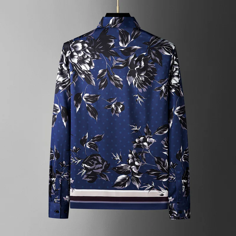 High Quality Floral Printed Shirt for Men Long Sleeve Non Ironing Casual Shirts Slim Fit Social Business Formal Dress Shirts