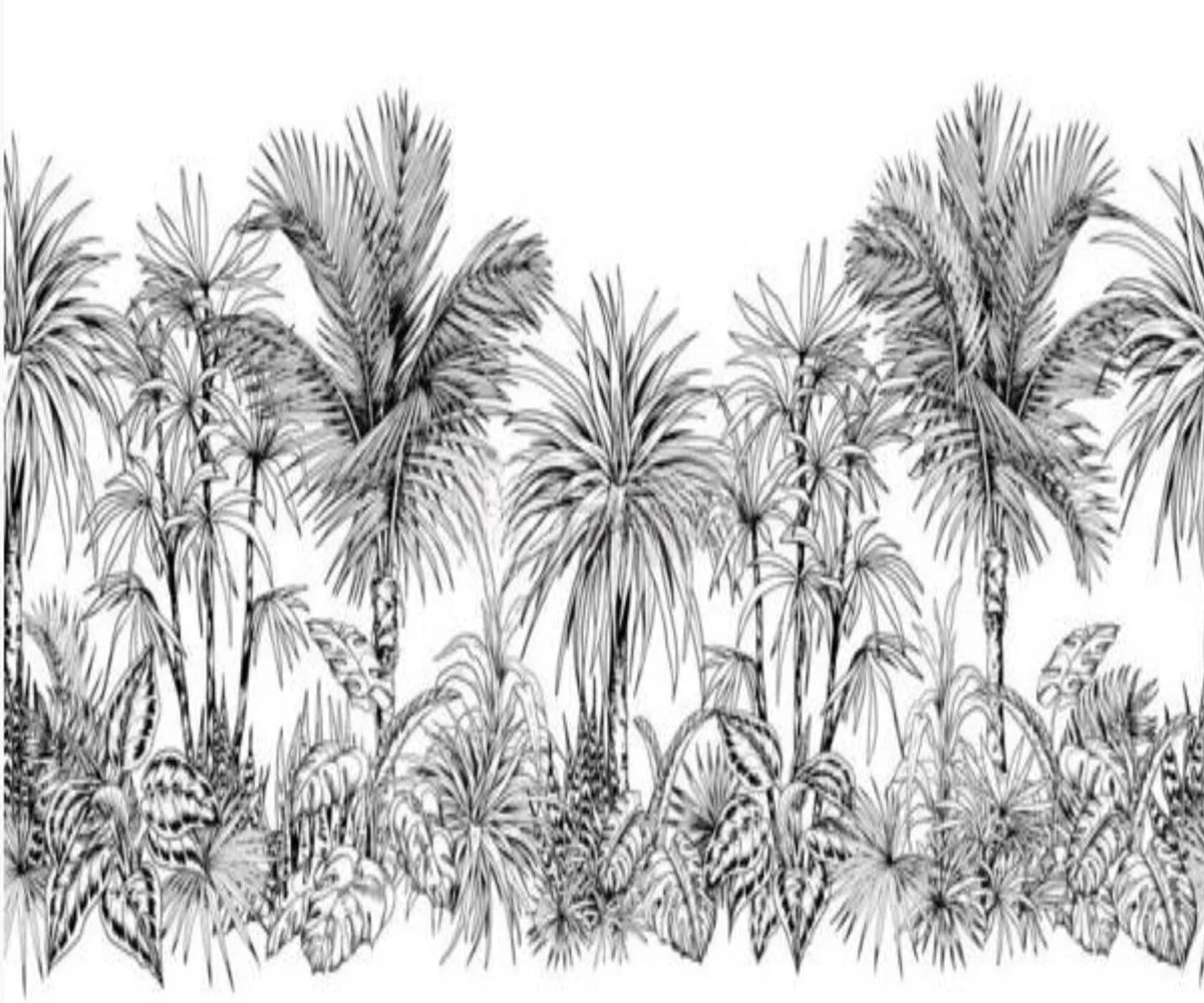 Custom black white Southeast Asian Tropical forest wallpaper romantic animal sofa background wallpaper children\'s room wallpaper