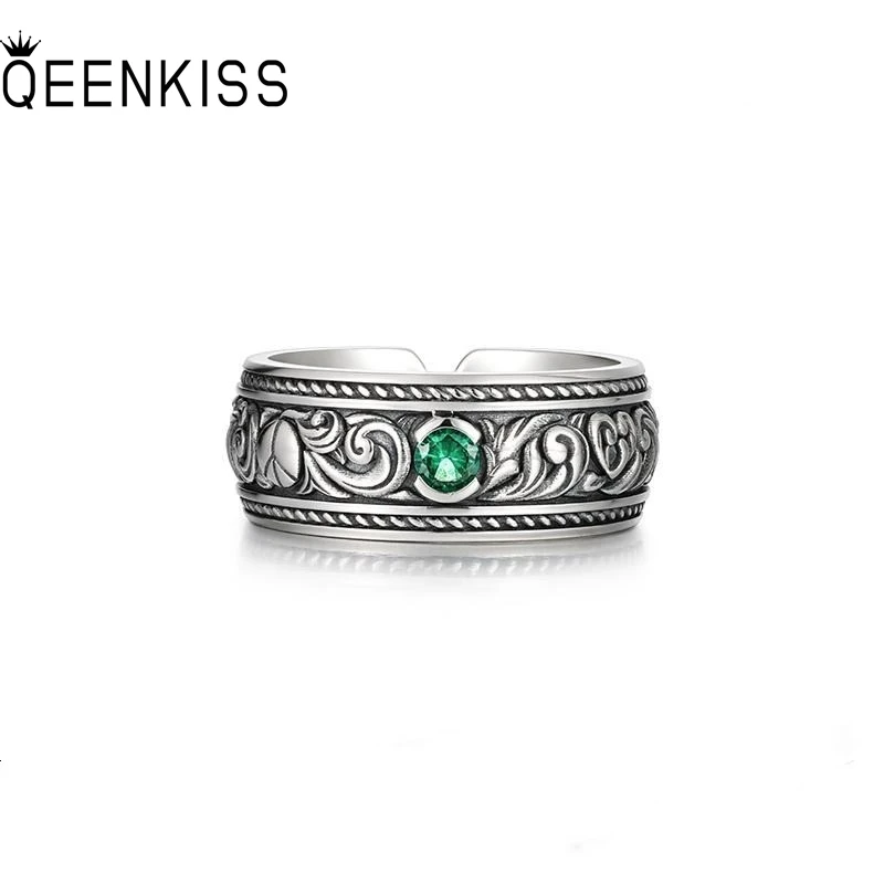

QEENKISS 925 Sterling Silver Vintage Grass Rings for Men Birthday Wedding Party Christmas Father Groom Boyfriend Gifts RG7077