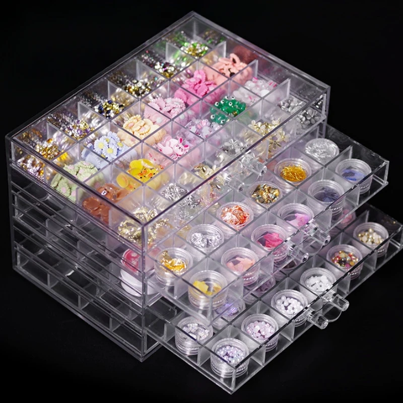 

120/79 Grids Acrylic Organizer Box with Drawers Nail Art Compartment Storage Box Transparent Container for Crafts Art Supply