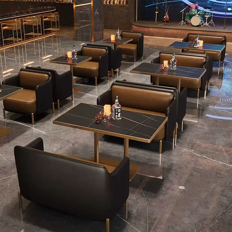 Custom Square Marble Coffee Table Chair Set Minimalist Chinese Style Commercial Cafe Restaurant Booth Seating Furniture BT401