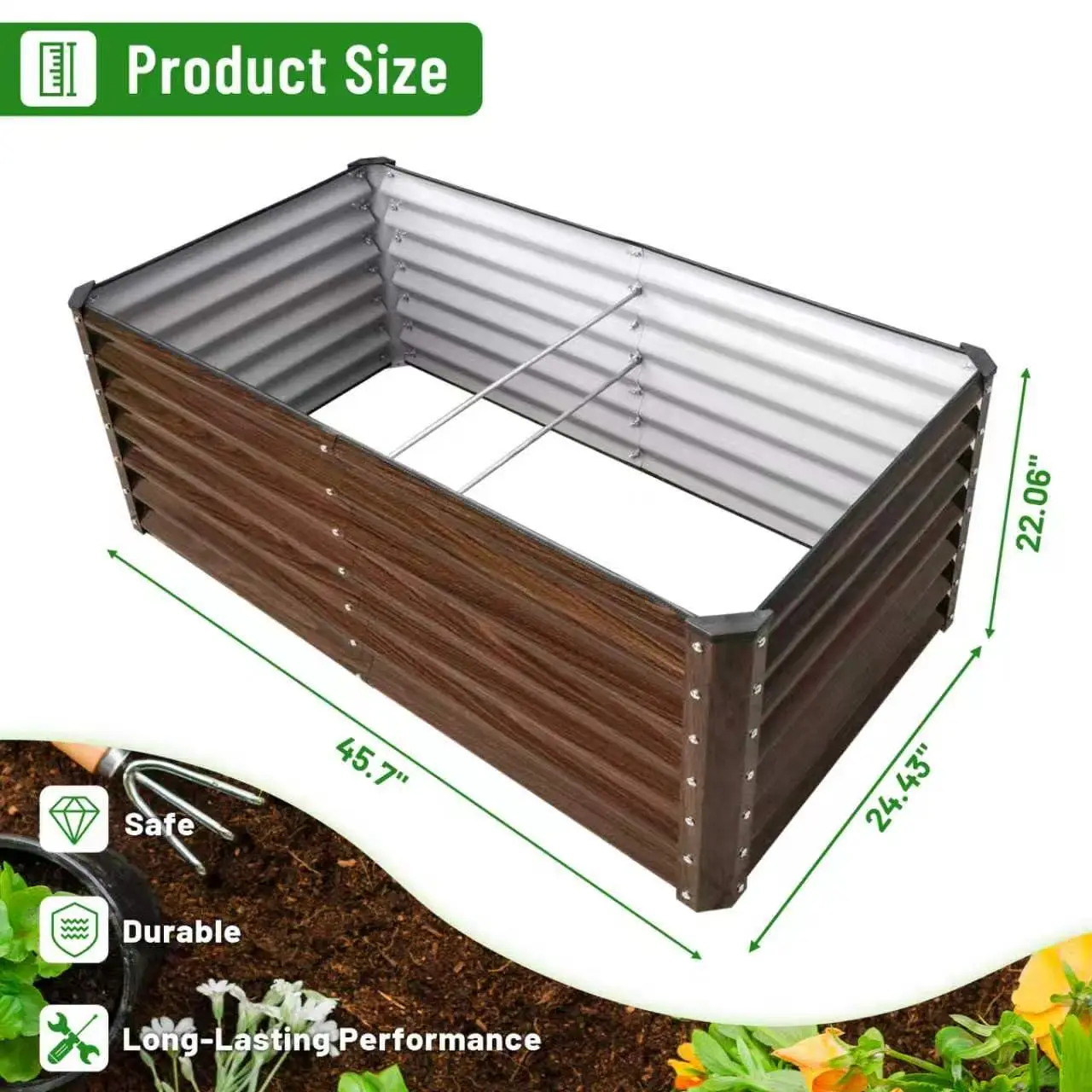 2-Pack 4x2x2FT Galvanized Raised Garden Bed Kit, Metal Planter Box for Planting Plants Vegetables