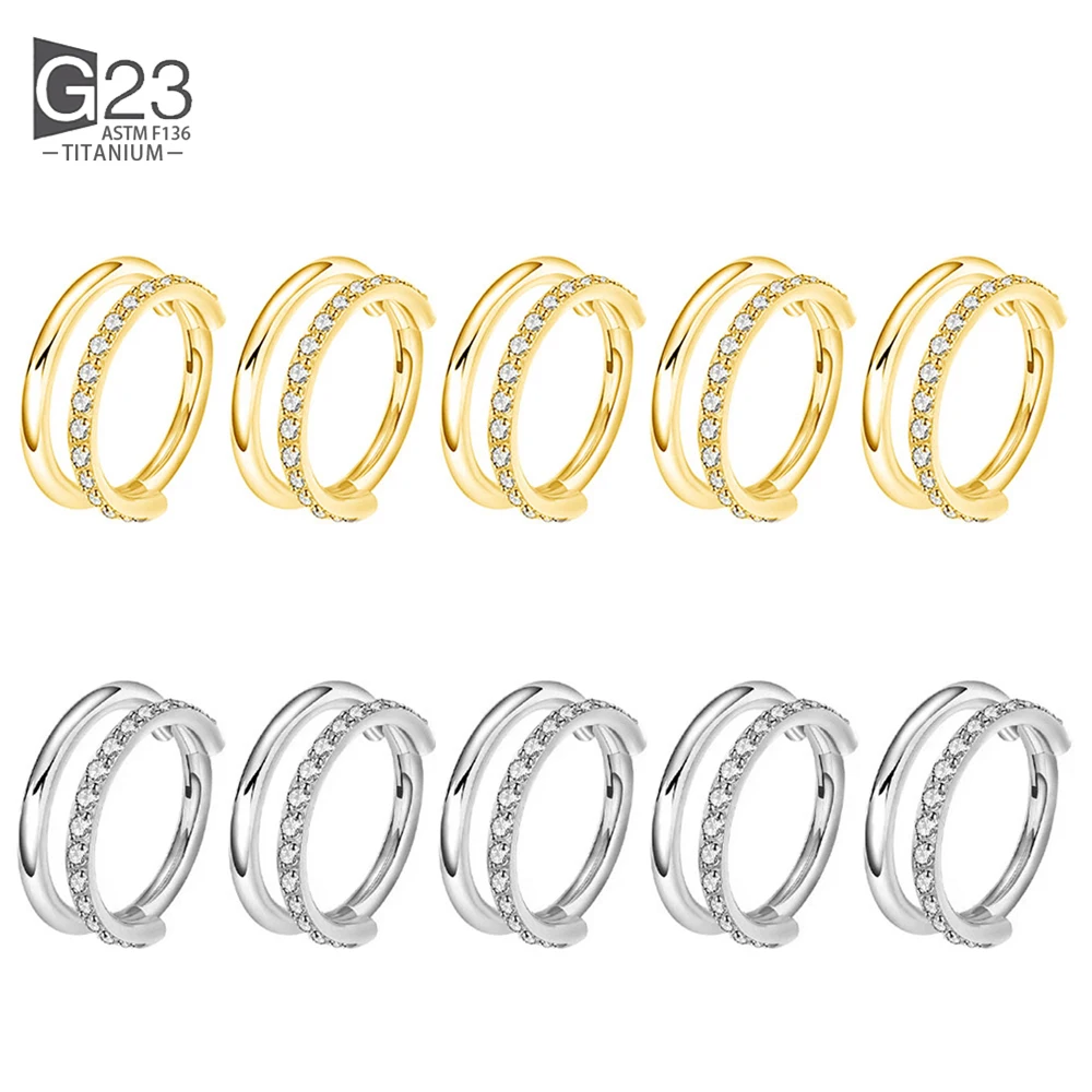 10 stk/partij G23 Titanium Neus Piercing Ring CZ Scharnierende Septum Clicker Segment Oorkraakbeen Tragus Helix Lip Ring Piercing Sieraden