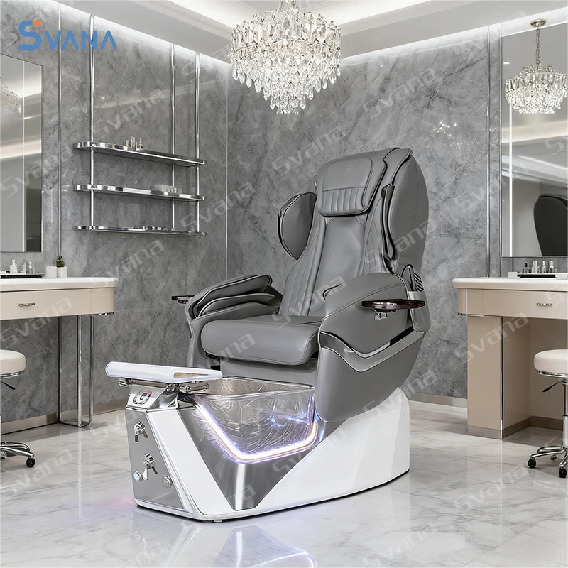 

Luxury Fiberglass Pedicure Chair with Adjustable Seat Vibration Massage Whirlpool Foot Spa Automatic Drainage for Nail Salon Use