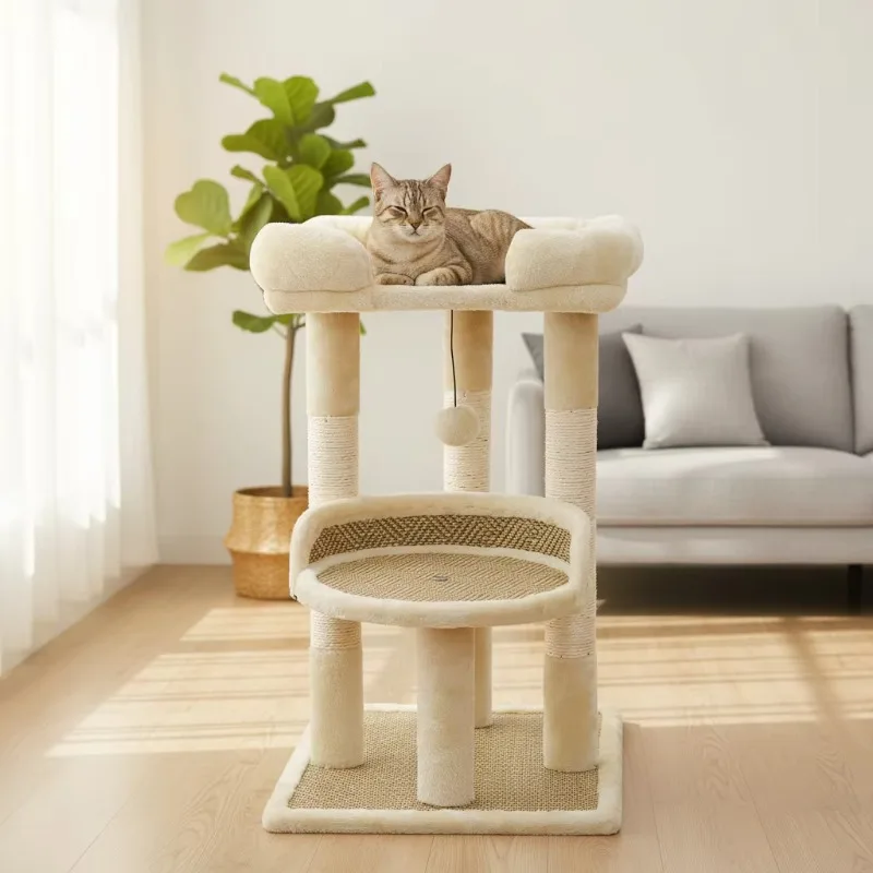 Multifunctional cat climbing frame and bed, space-saving cat scratching board, cat tree platform, fumigation scratching board