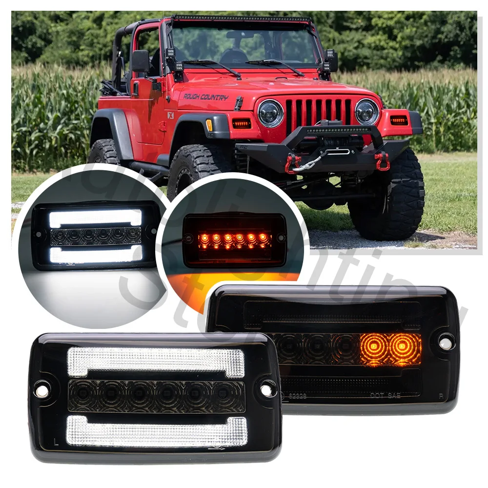 For Jeep Wranngler TJ 1997-2006 LED Front Bumper sequential Side Marker Light turn signal light/parking light