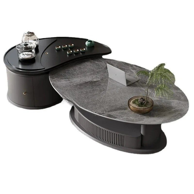 

Tea Making Integrated Living Room Home Movable Firestone Tea Cart Stone Plate Tea Table