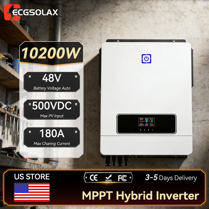 

ECGSOLAX 10.2KW Solar Hybrid Inverter 48V 230Vac With Dual MPPT 180A Charging Controller Off-grid Solar Inverter PV Max 500VDC