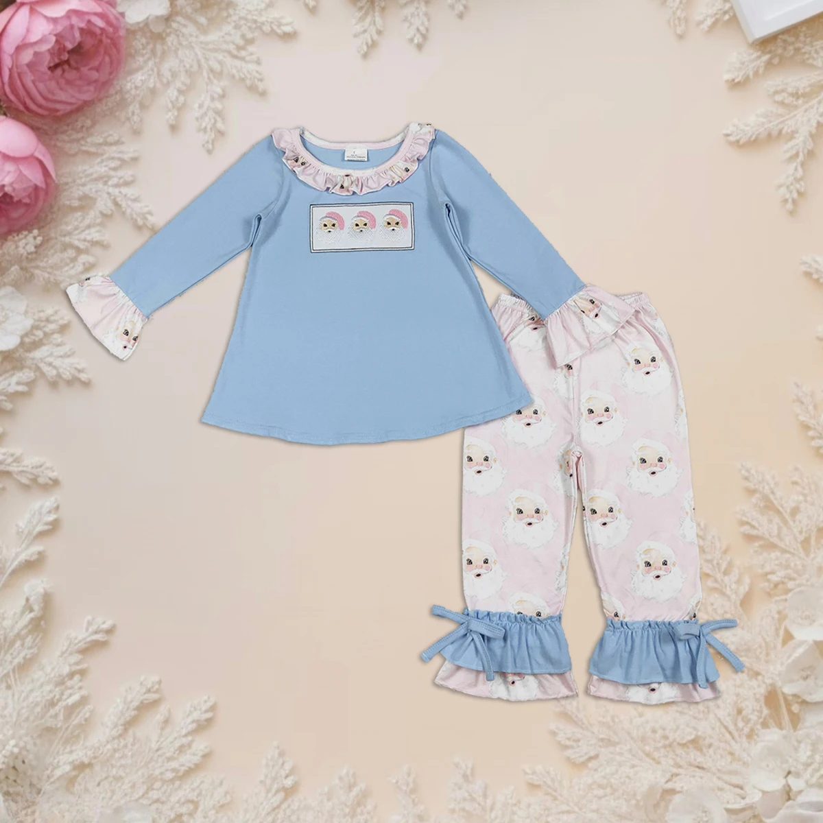 

Hot Sale Girl Clothes Toddler Christmas Outfit Santa Long Sleeve Tunic and Pants Set Infant Baby Girl Clothing Holiday Party