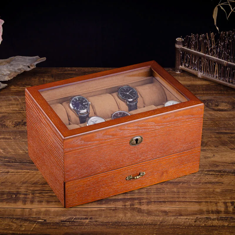 Solid Wood Watch Box with Lock Ring Bracelet Glasses Watch Boxes Organizer Jewelry Wrist Watches Display Collection Accessories