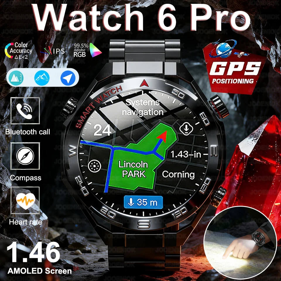GPS Outdoor Smart Watch Men Compass LED Flashlight Heart Rate Bluetooth Call 3ATM Waterproof Altimeter Sports Smartwatch 2026