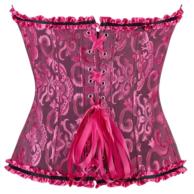 Frauen Korsett Top Jacquard Overbust Bustier Viktorianischen Sexy Lace up Floral Dessous Korset Vintage Gothic Basken Kostüm – Detail 29