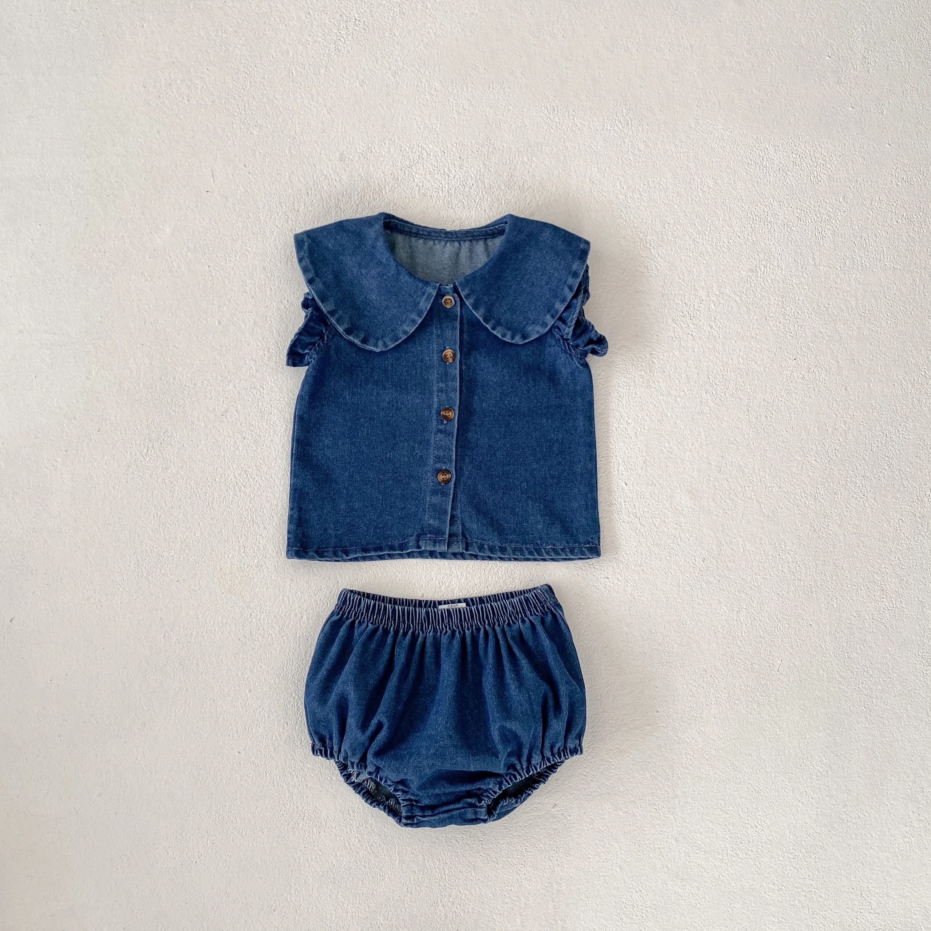 2025 Summer Style 0-3 Years Female Baby Fashion Versatile Casual Sleeveless Set Infant Cowboy Doll Collar Flying Sleeve Top+Pa