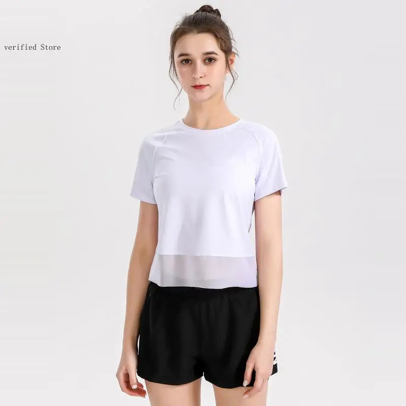 Summer and Autumn Yoga Loose Running Quick Drying Exercise Short Sleeved T-Shirt Training Mesh Fitness Tops Women