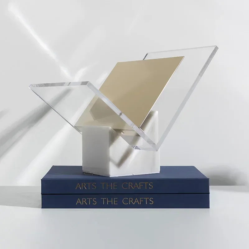 

Creative Acrylic Marble Bookshelf - Modern Office Magazine Rack with Bookend Decoration