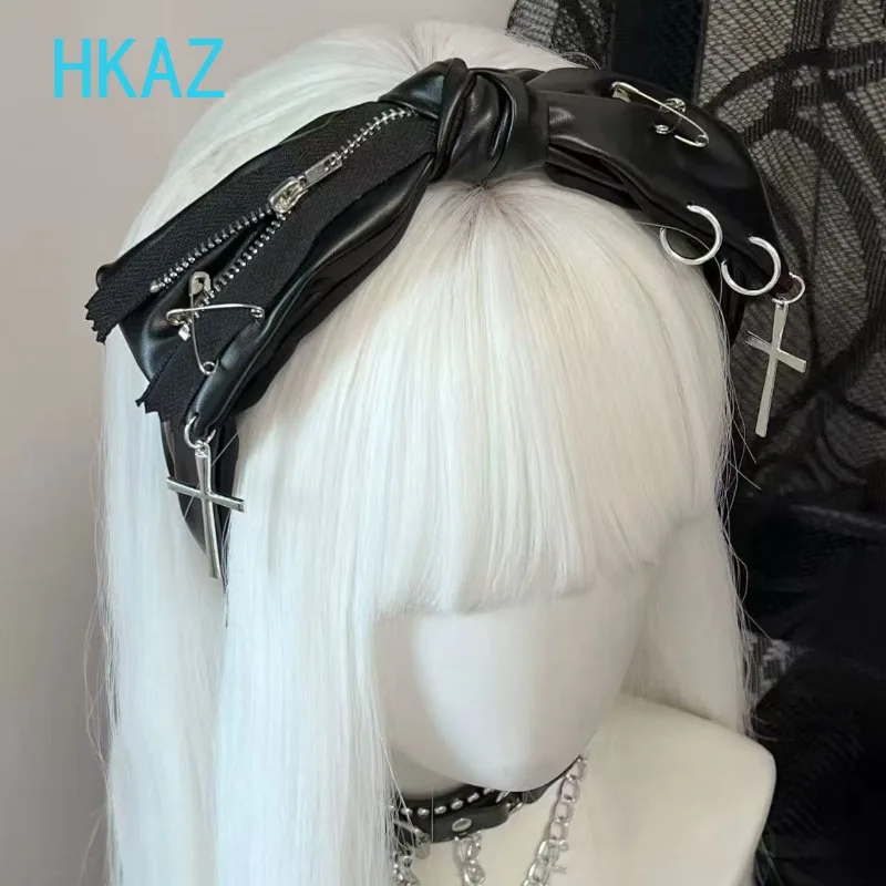 Japanese Original Dark Punk Headband Bow Headgear Subculture Goth Niche Sweet Cool Girl Versatile Leather Hair Accessoires
