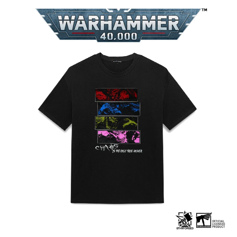 [Starforged Star Casting] Warhammer 40K Surrounding Destruction Power Chaos Four Gods Theme Loose T-shirt