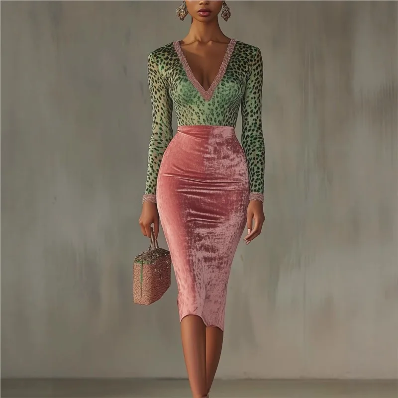 الخريف المخملية المرقعة كم طويل Bodycon فستان 2025 مثير الخامس الرقبة أنيقة مهرجان فستان الخريف الشتاء شيك فستان الحفلات المسائية