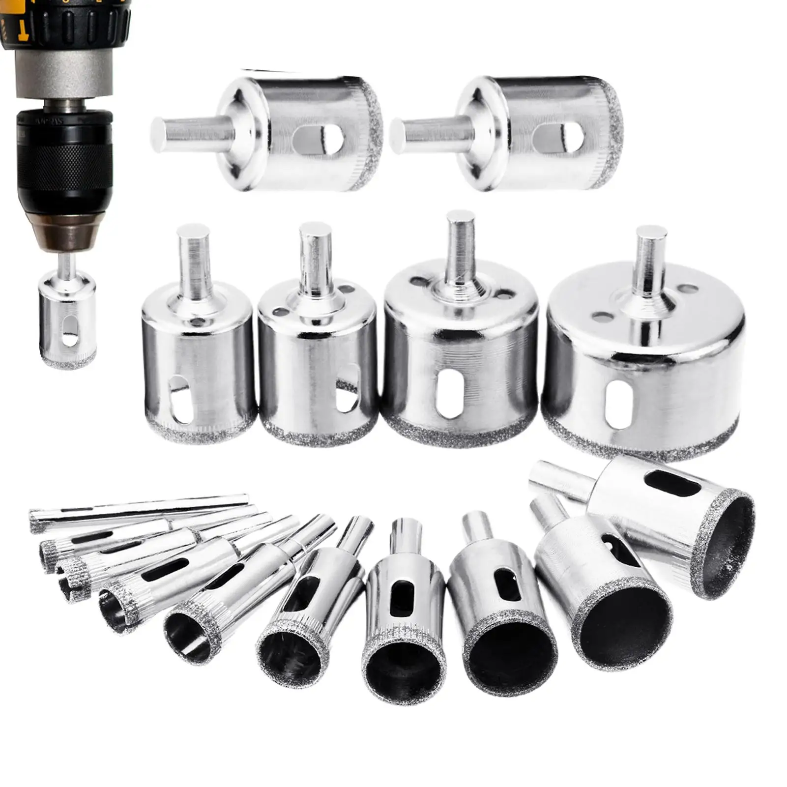 

Hole Drill Bit 16 Pieces Tile Drill Bits Carbon Steel Tile Hole Cutter for Enlarging Groove Cutting Punching Drilling Granite