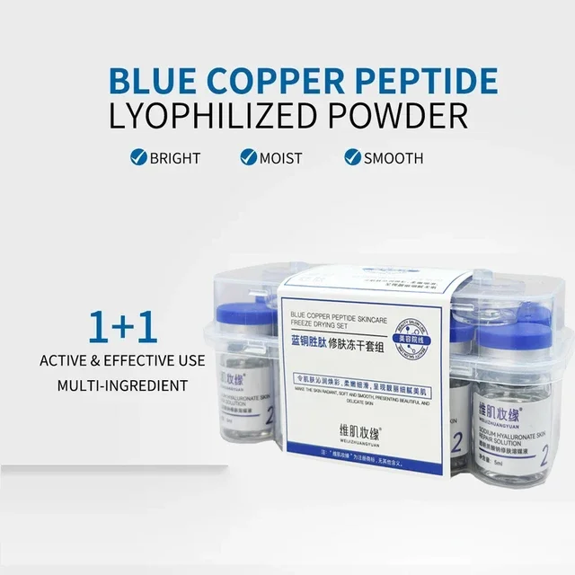 GHK-Cu 99% Blue Copper Peptide Freeze-Dried Powder 60/200mg Anti Wrinkle Plump Firm Skin Fade Lines Repair Barrier Set