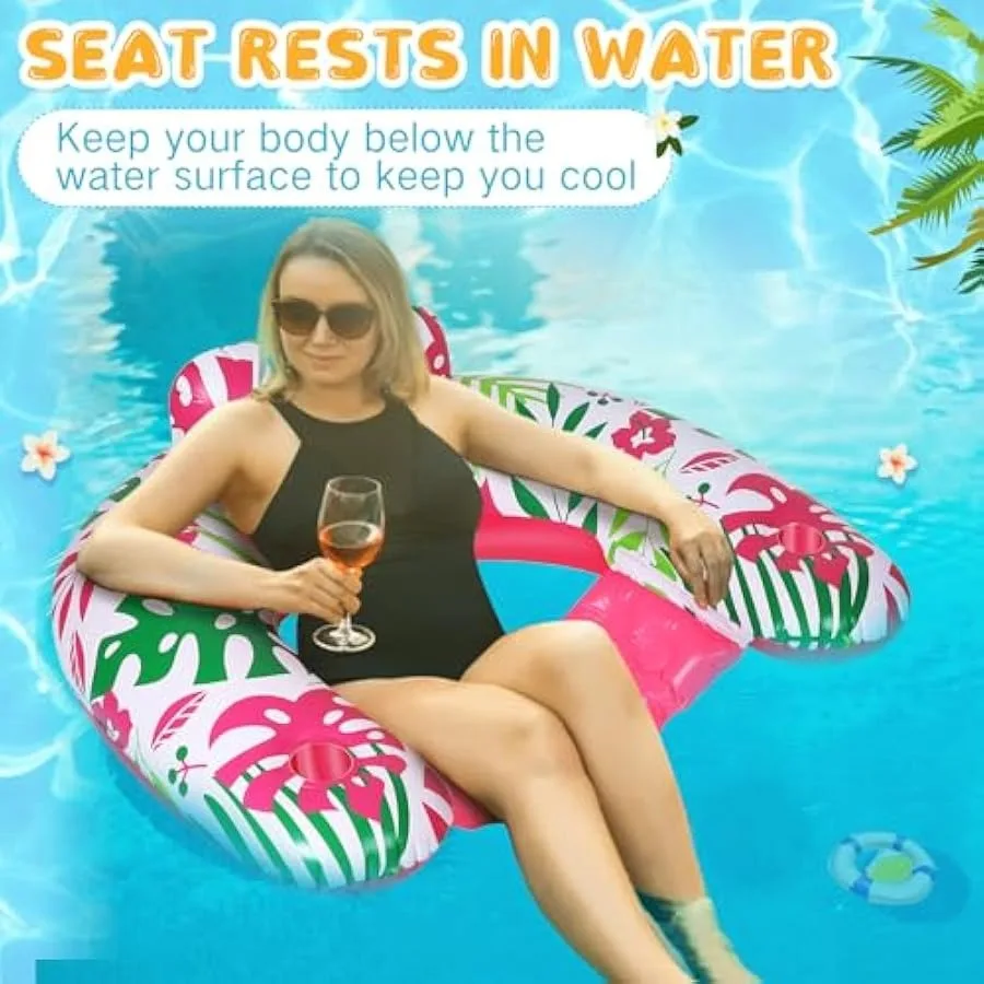 4 Uds sillas flotantes inflables flotadores de piscina para adultos con portavasos flotadores de río perezosos para adultos flotadores de salón portátiles de océano para