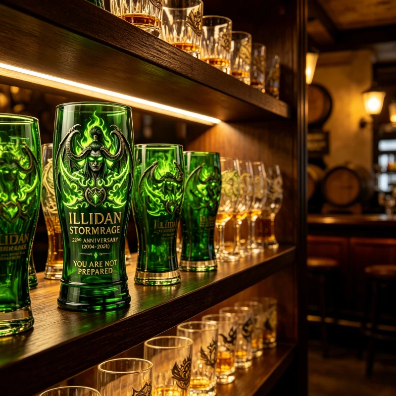 Vaso de Cristal Conmemorativo del 22.º Aniversario de Illidan Stormrage, Vaso Coleccionable de World of Warcraft "No Estás Preparado"