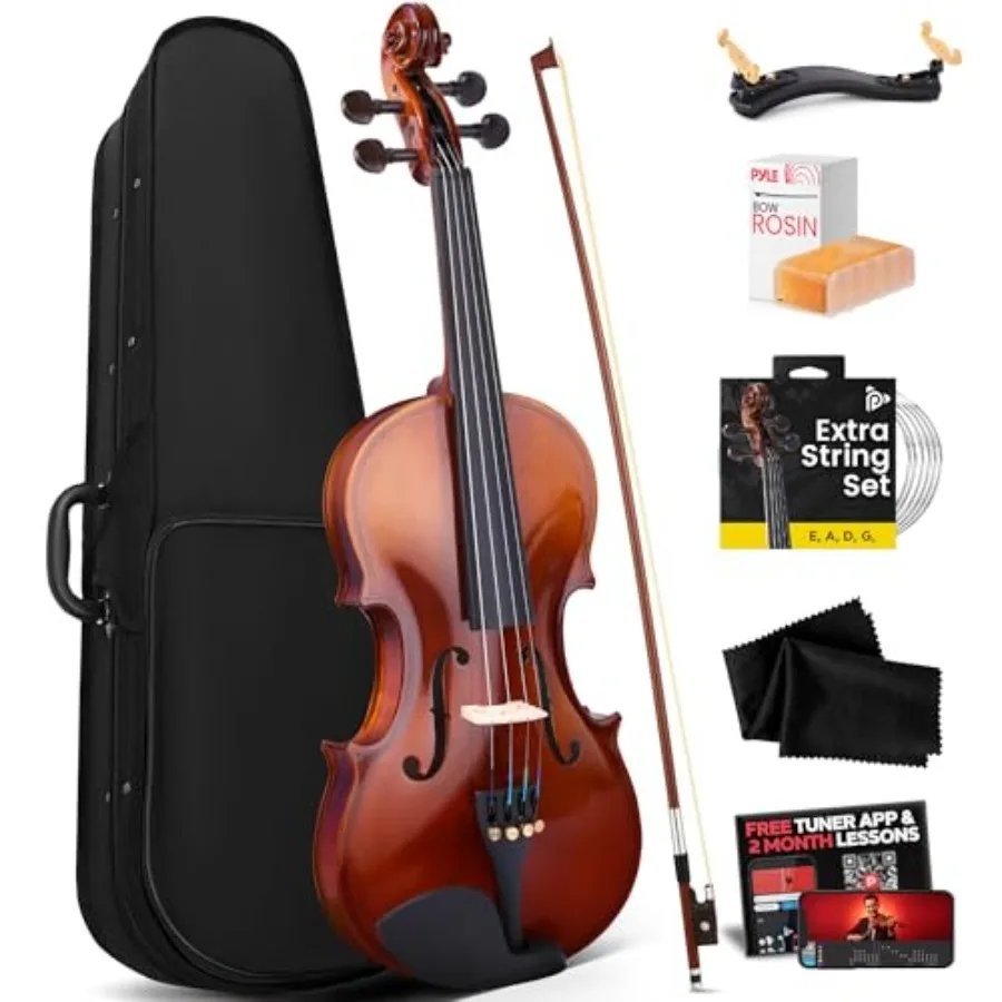 

4/4 Full Size Acoustic Violin for Beginners with Hard Case Bow Extra Strings Rosin Mobile App Tuner and 2 Month Free Lessons in
