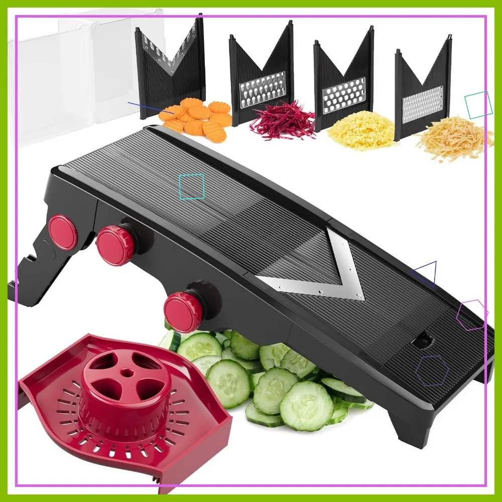 

Adjustable Kitchen Mandoline Slicer with 5 Blades, Vegetable Chopper & Cheese Grater - Black