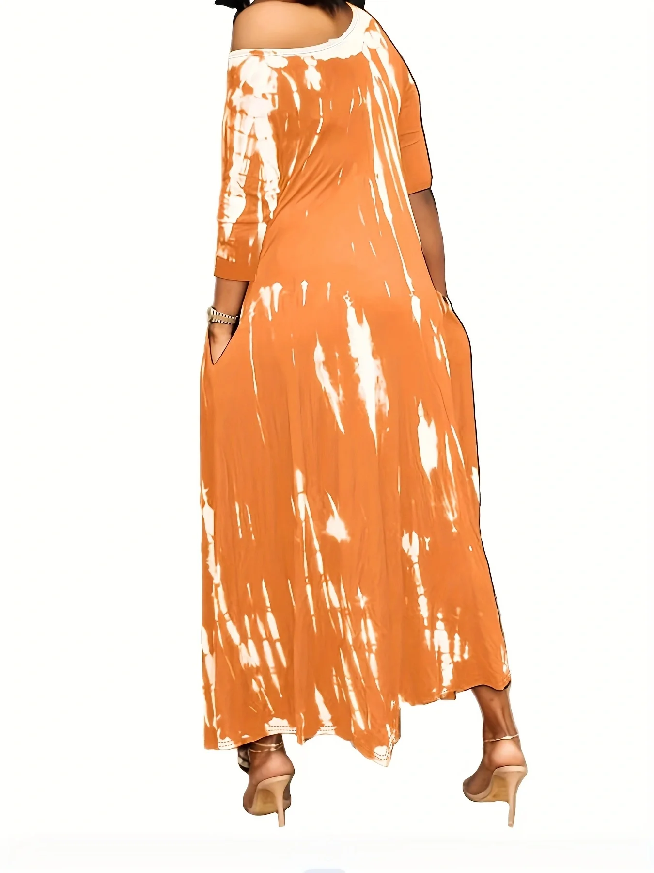 2024 summer women\'s long skirt slit skirt wide neck tie-dye medium stretch plus size dress