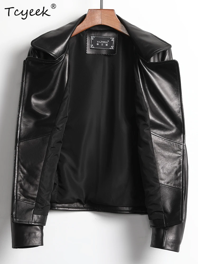 Tcyeek Echt Schaffell Frauen Leder Jacke Frühling Herbst Anzug Kragen Lange Ärmeln Schwarz Kurze Motorrad Jacke Chaqueta Cuero