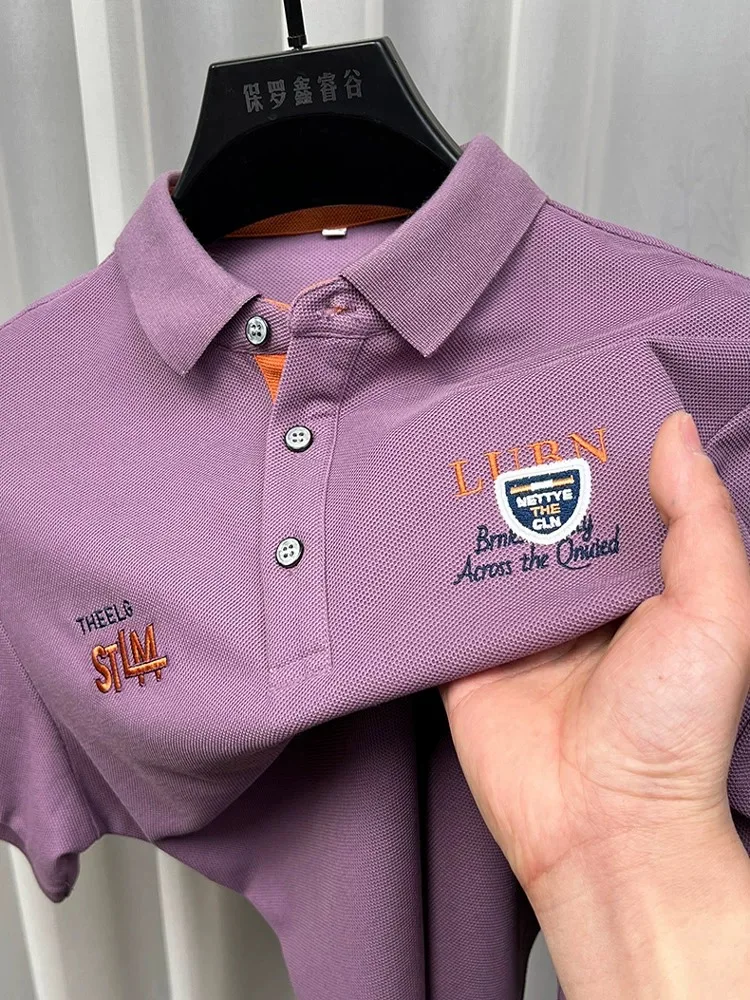 

High end brand letter embroidered men short sleeve polo shirt summer trend comfort skin friendly texture business casual T-shirt