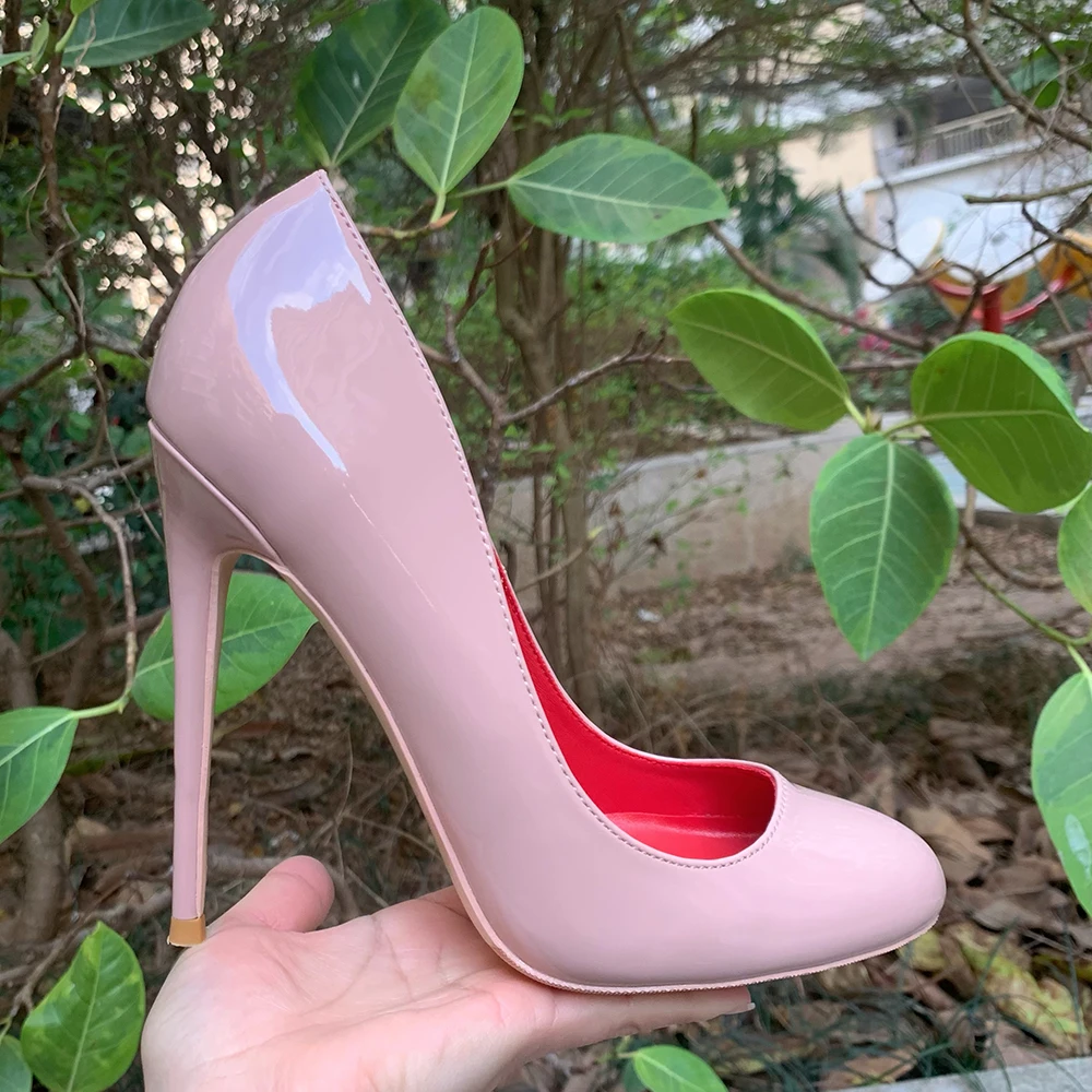 12 cm/10 cm Tacchi alti Carino Mary Jane Nude Rosso all\'interno Tacchi a spillo in pelle verniciata Punta rotonda Décolleté Scarpe da festa Donna