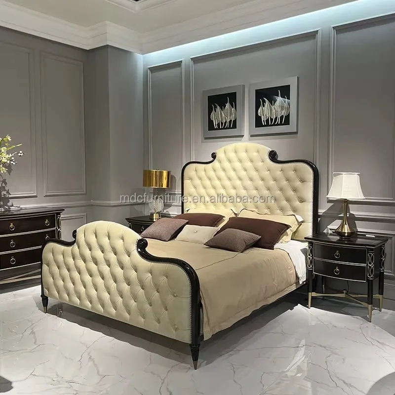 American Style Fashionable Solid Wood Bedroom Double Bed 2.0 Meters X 2.2 Meters Mite Queen Size Bed Wedding Hotel Apartment Bed