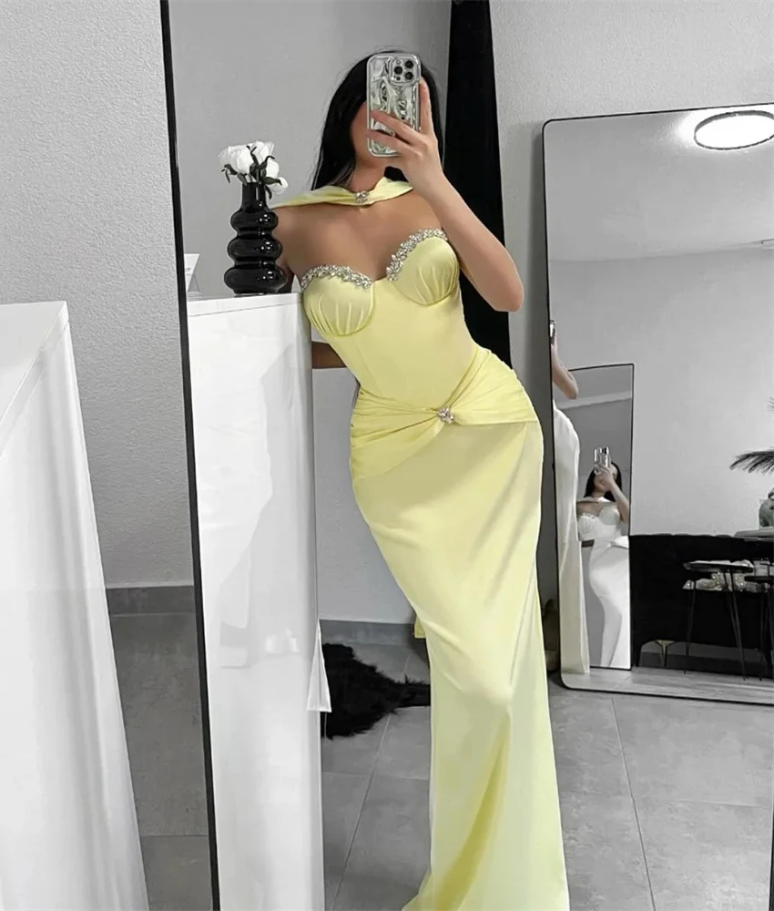 

Customized Sexy Satin Mermaid Crystal Ribbons Evening Dress Delicate Sweetheart Sleeveless Floor Length Bespoke Occasion Gowns